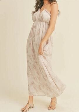 Lush Halter Top Printed Open Back Maxi Dress Ash Mauve Small NEW